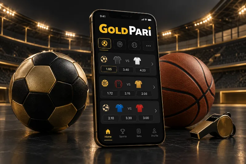 Football, basketball and match list illustrating Gold Pari mobile sports