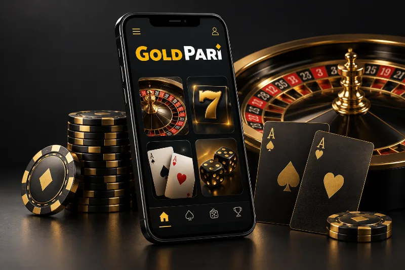 Phone, roulette and cards illustrating the Gold Pari casino lobby