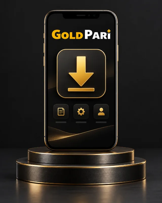 Gold Pari mobile access illustration with a phone and arrow