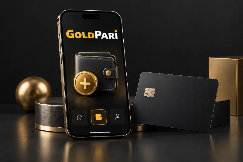 Gold Pari mobile deposit illustration with wallet and payment card
